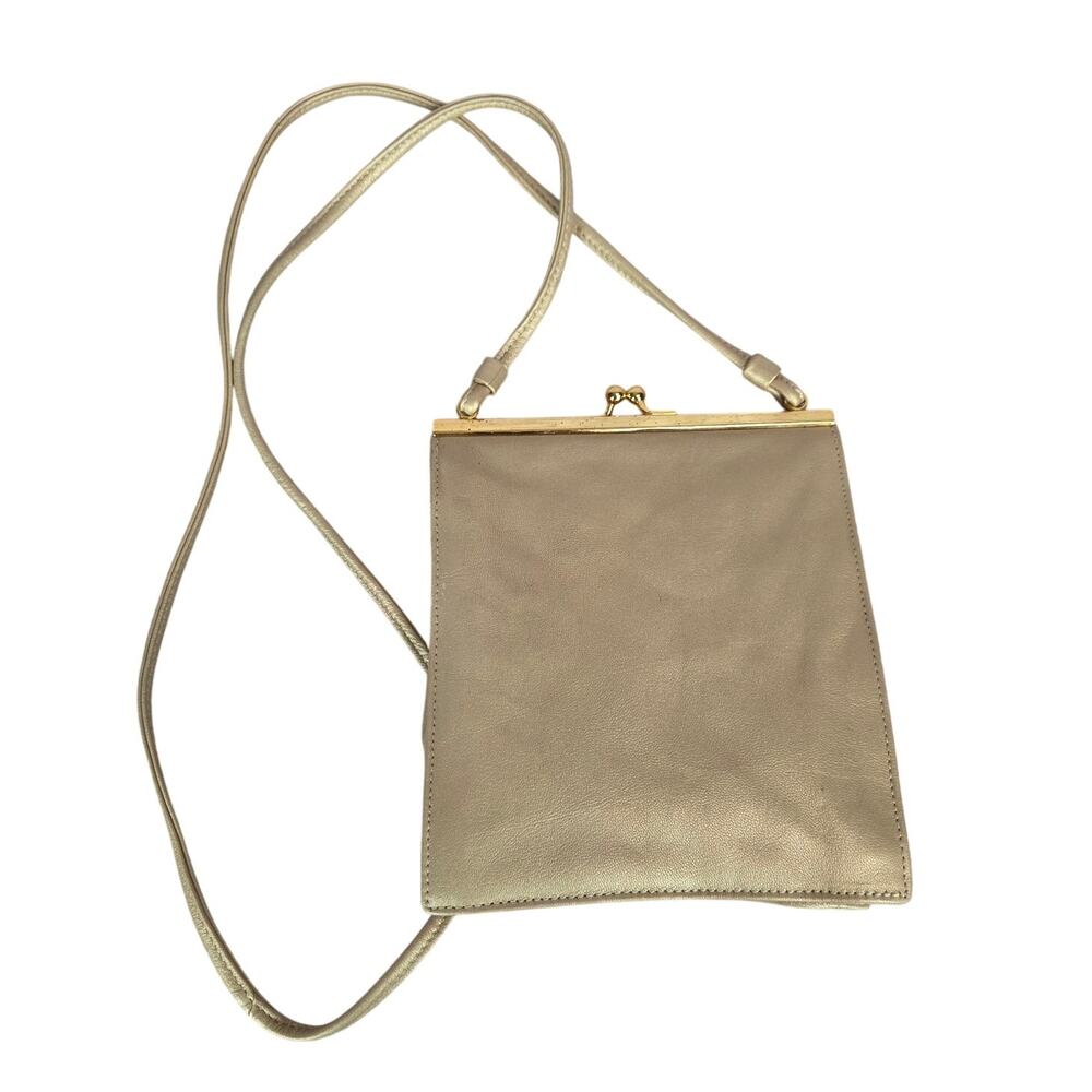 Vintage Bechamel Gold/Tan Color Leather Crossbody Purse Event Occasion Party Lux